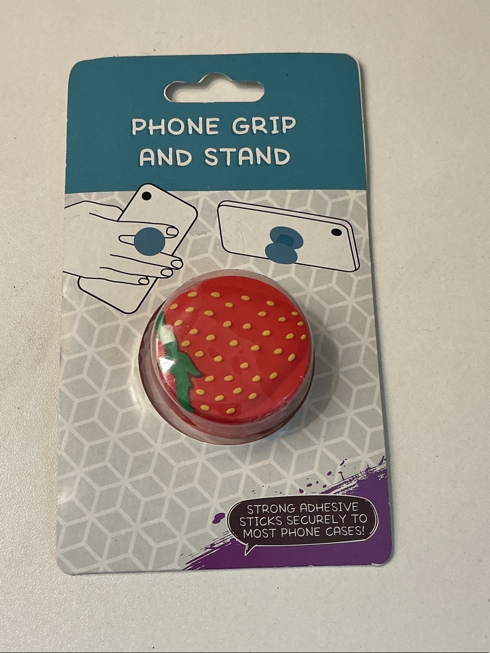 Strawberry Design Phone Grip and Stand New in Package Adhesive Back